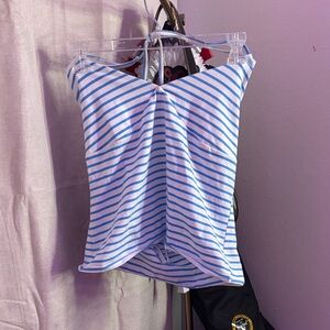 Blue and White Striped Women's Top